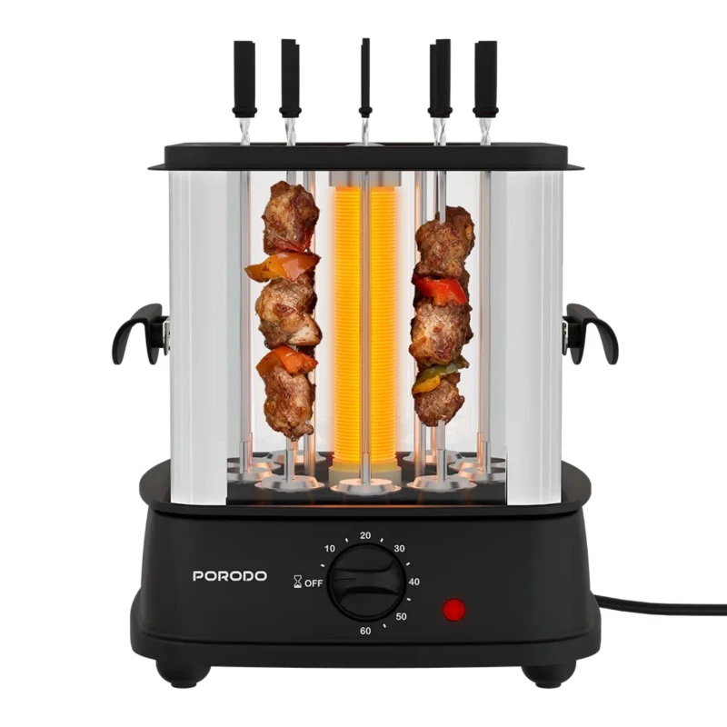 شواية كباب كهربائية Porodo Grilljet – 900 واط و 10 أسياخ دوارة اسود