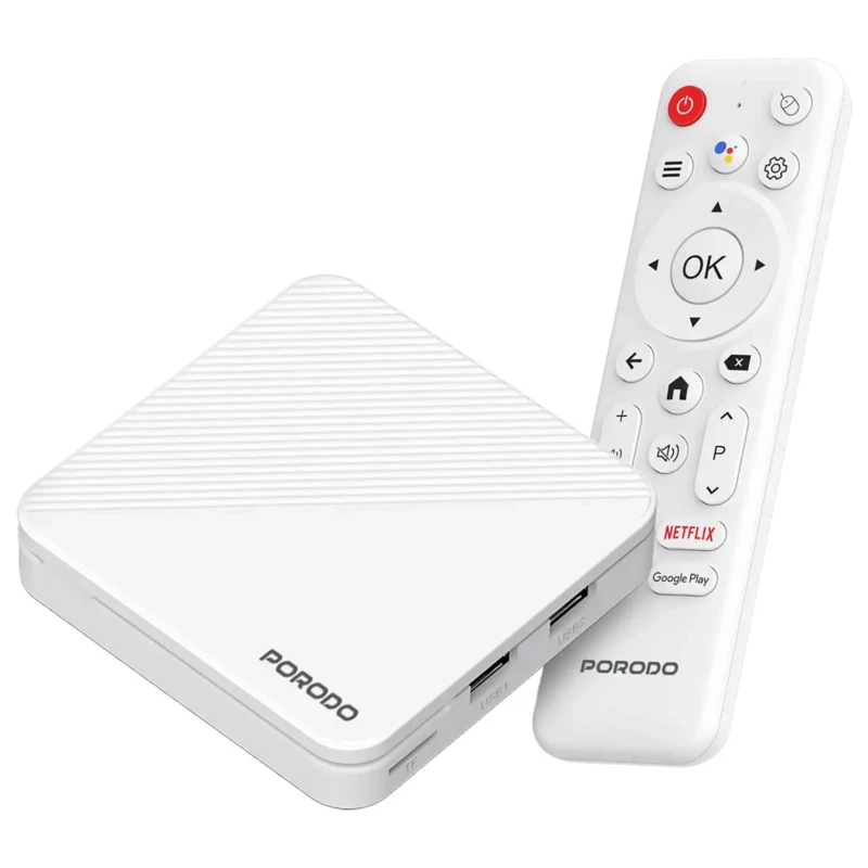 تي في بوكس Porodo EchoBox – Android14 وذاكرة 2+16 جيجابايت أبيض