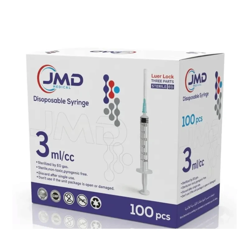 سرنغات طبية JMD سعة 3 مل – علبة 100 سرنغ