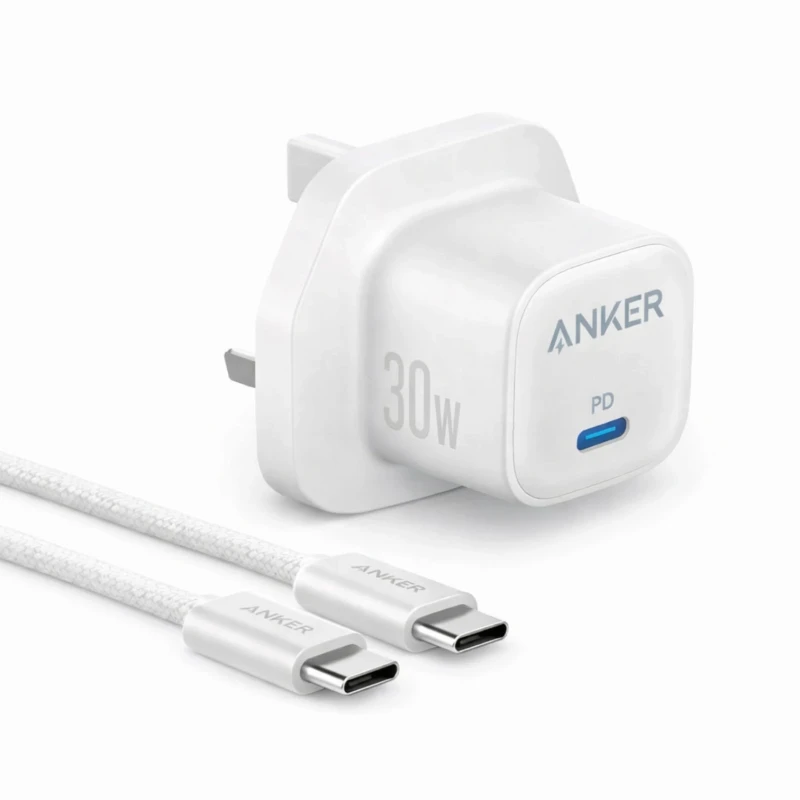 شاحن Anker Zolo – قدرة 30 واط أبيض مع كابل USB-C