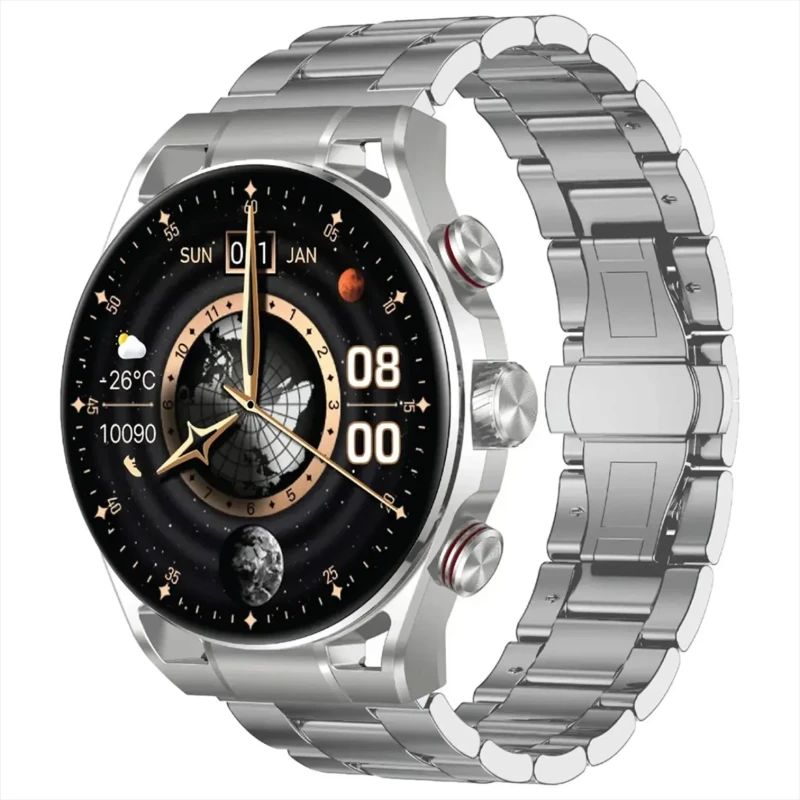 ساعة ذكية Green Lion Chrono Pro – شاشة AMOLED وهيكل فضي