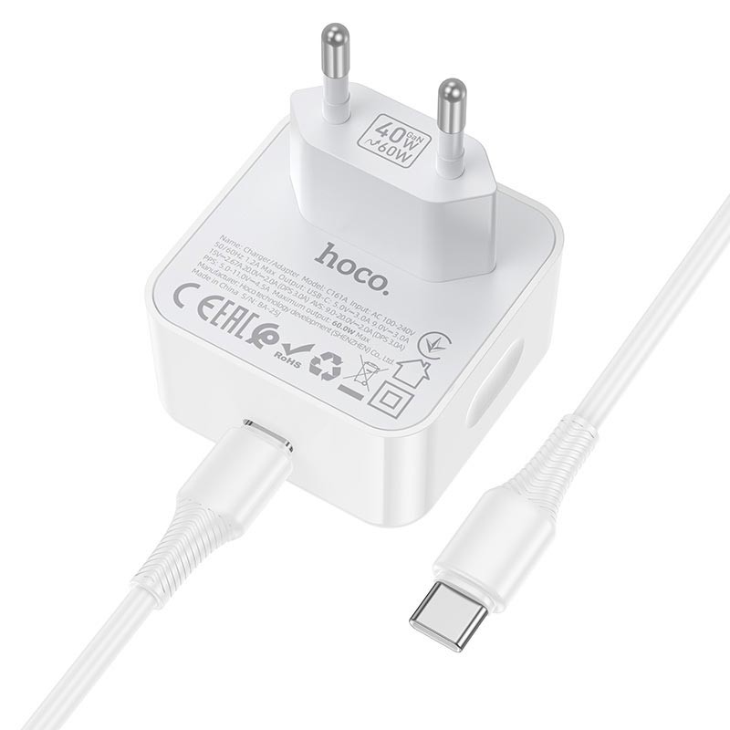 شاحن سريع HOCO C161A بمنفذ USB-C – قدرة اسمية 40 واط