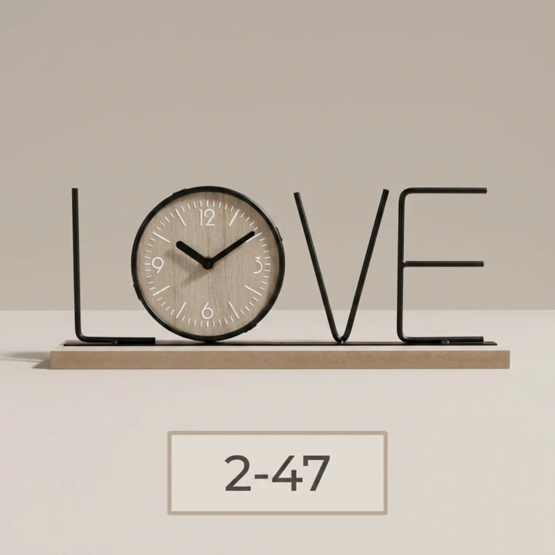 ساعة طاولة ديكورية بتصميم كلمة LOVE وقاعدة خشبية