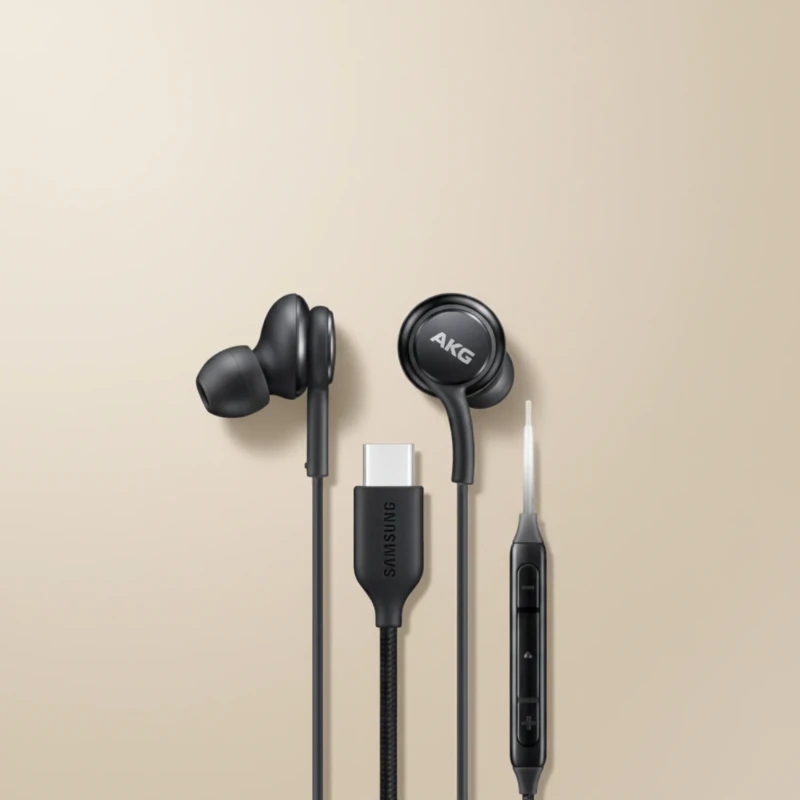 سماعة أذن سلكية Samsung AKG منفذ Type-C بكابل قماش قواطع تحكم وميكروفون – أسود