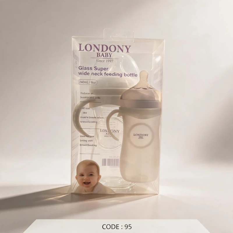 رضّاعة أطفال زجاجية LONDONY عريضة العنق سعة 240 مل – code: 95