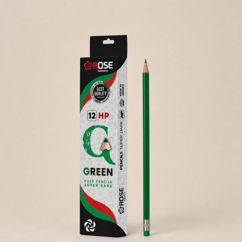 علبة أقلام رصاص روز Green – 12 قلمًا مع ممحاة