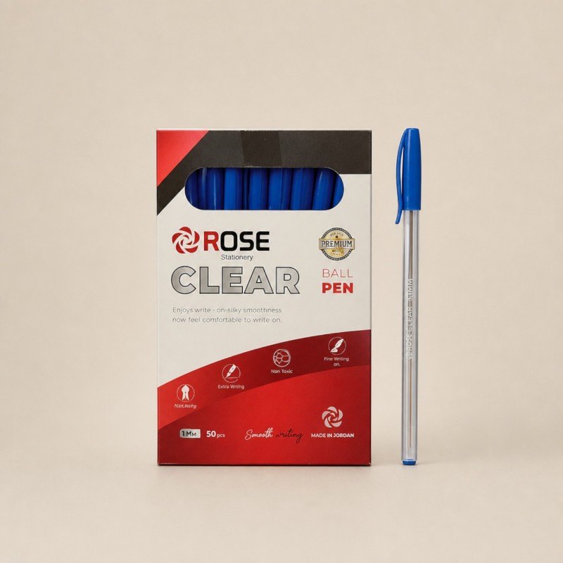 علبة أقلام حبر جاف ROSE Clear – 50 قلم بسماكة 1 مم