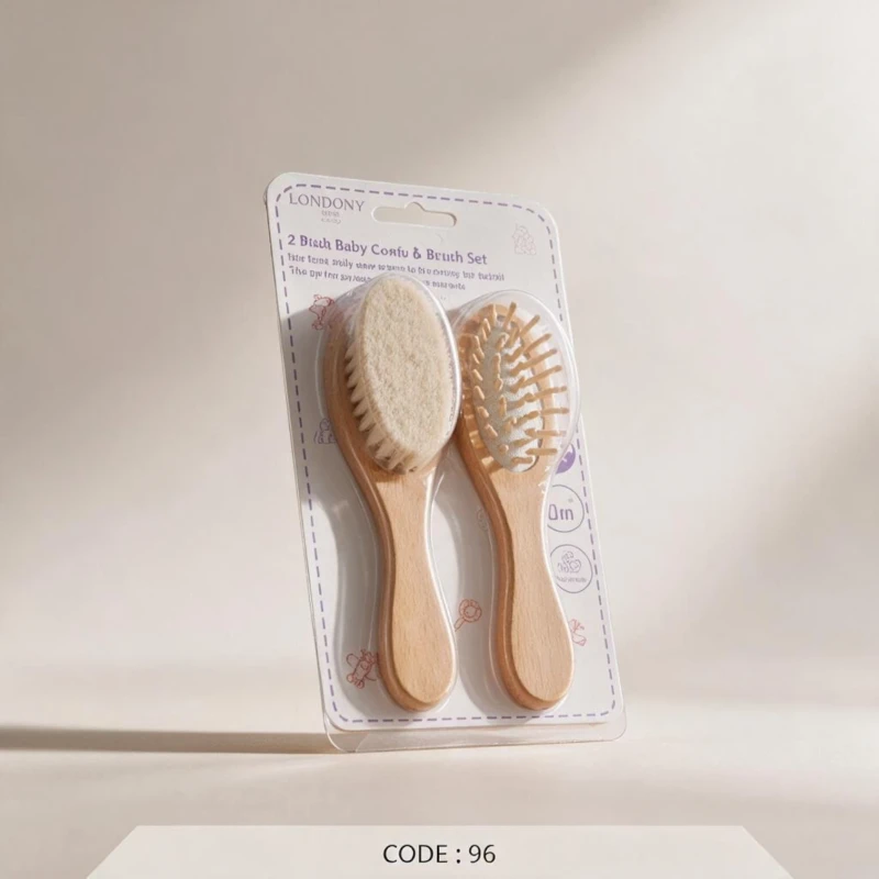 طقم فرشاة ومشط أطفال خشبي LONDONY قطعتان – code: 96