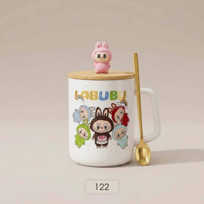 كوب أطفال أبيض بتصميم لابوبو ملون